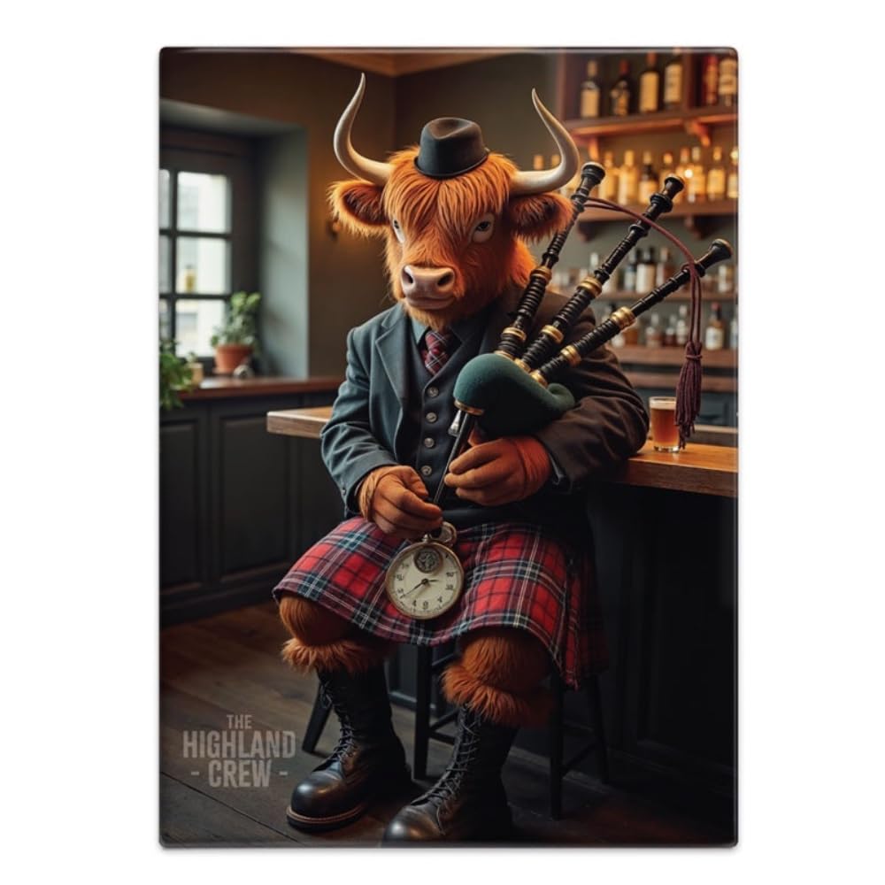 Fridge Magnet (65 x 90 mm) - The Highland Crew - Bull with Bagpipes