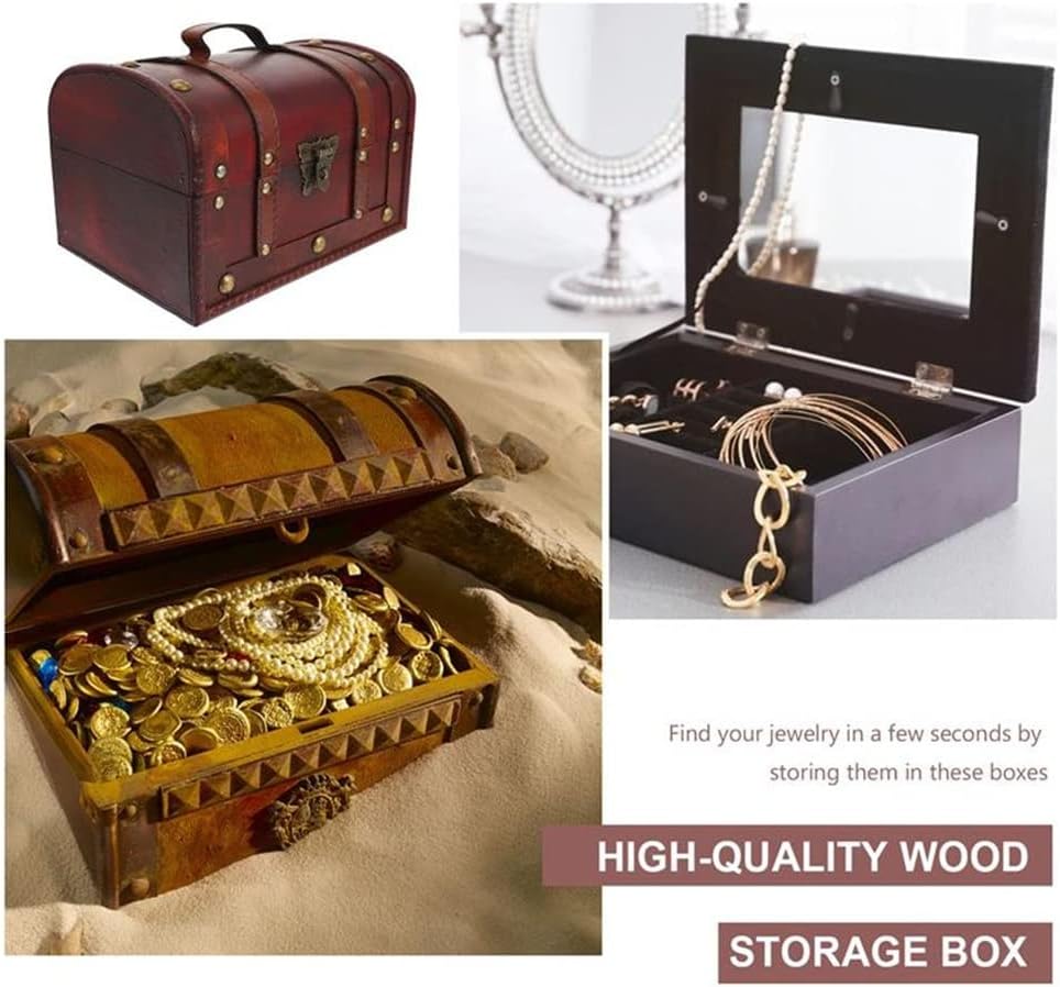 Treasure Chest Vintage Wooden Storage Box Antique Organizer for Box Trinket Box Home