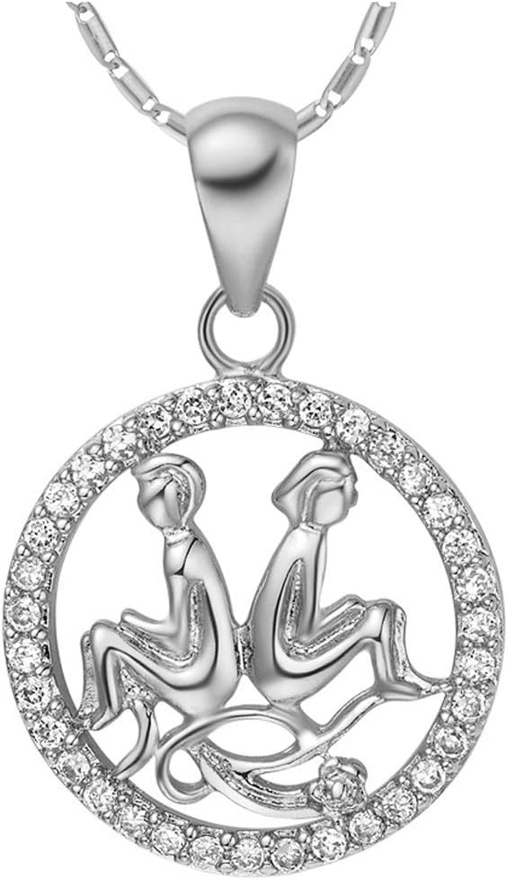 UMtrade Crystal Silver 18K Plated 12 Zodiac Necklace Constellation Horoscope Pendant for Men and Women