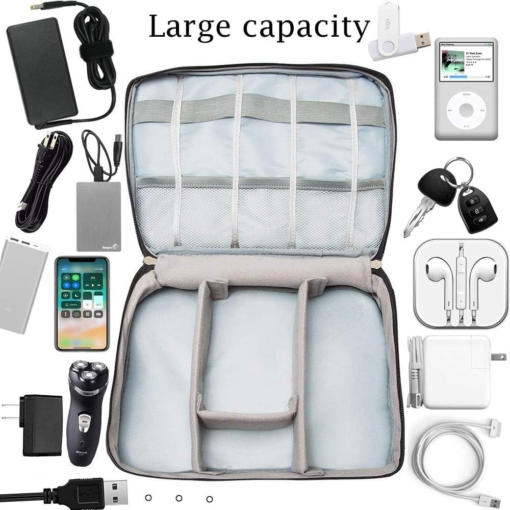 UCRAVO Custodia impermeabile per accessori elettronici a triplo strato, organizer universale per cavi, custodia organizer da viaggio con manico, borsa per il trasporto elettronico per cavo, Flash