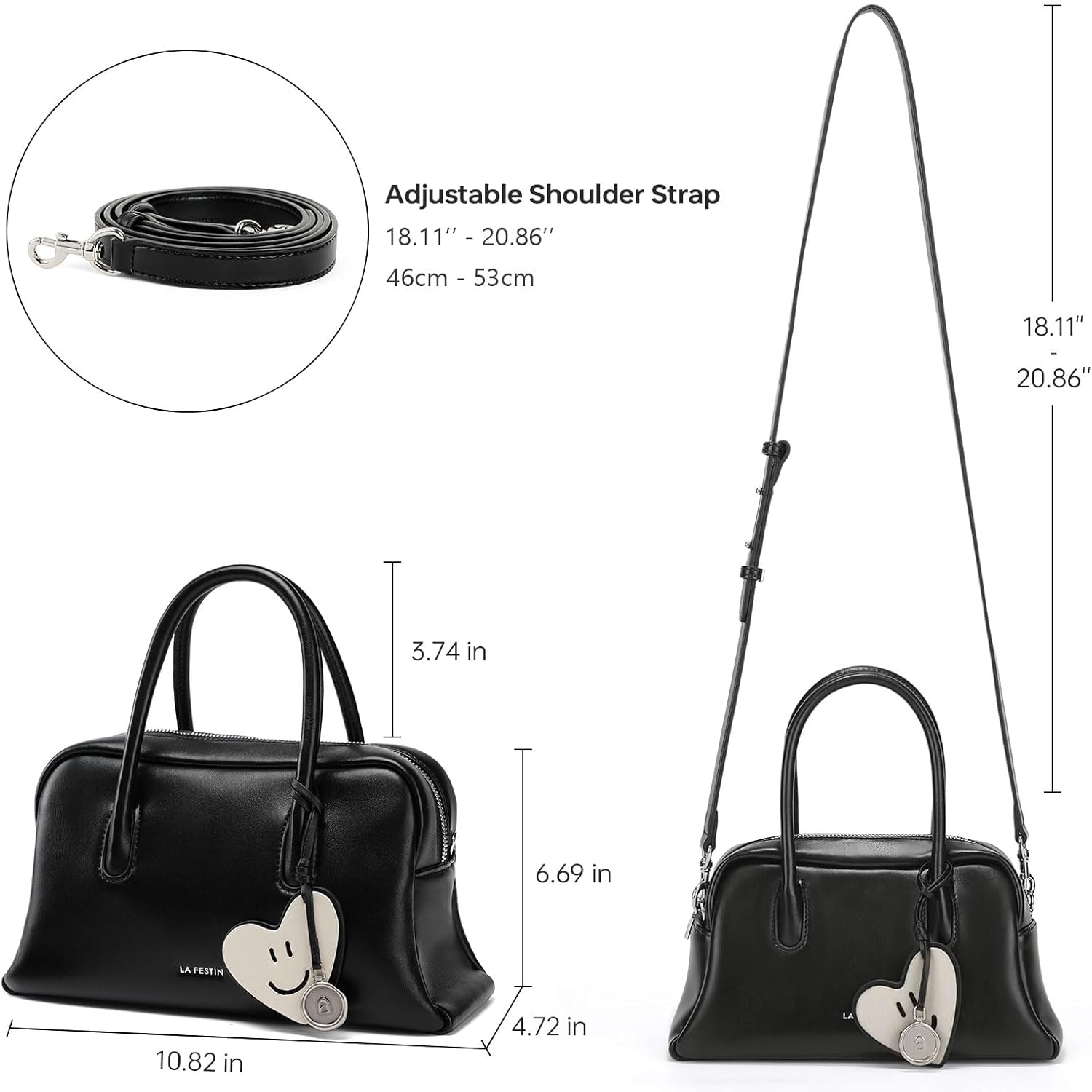 LA FESTIN Leather Shoulder Bag Top Handle Purses for Women Cute Crossbody Bags with Removable Strap Genuine Leather Handbags - Image 3