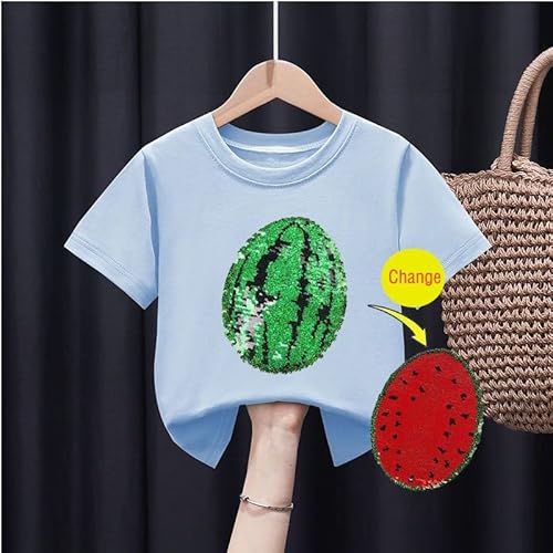 Camiseta para crianças bebês meninos meninas crianças verão mudando de lantejoulas camiseta melancia