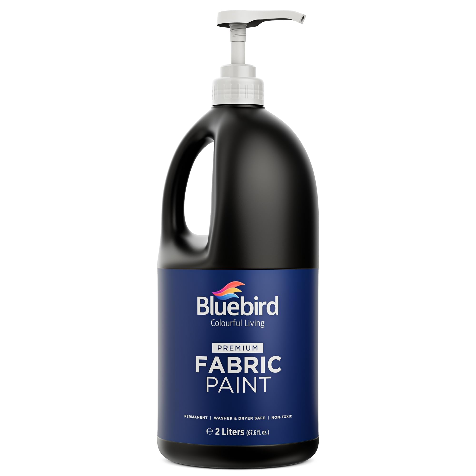 BLUEBIRD Fabric Paint, Lamp Black, 67.6 Fl Oz, Permanent Fabric Paints for Clothes, Furniture Upholstery
