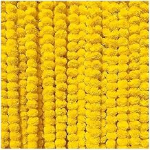 zig zag Artificial Marigold Garland 5pcs Pack - Ideal for Weddings,Birthday, Christmas Decorations, and Diwali Celebrations, Faux Garlands 5 Strings - 4.5-5 Ft Long Yellow