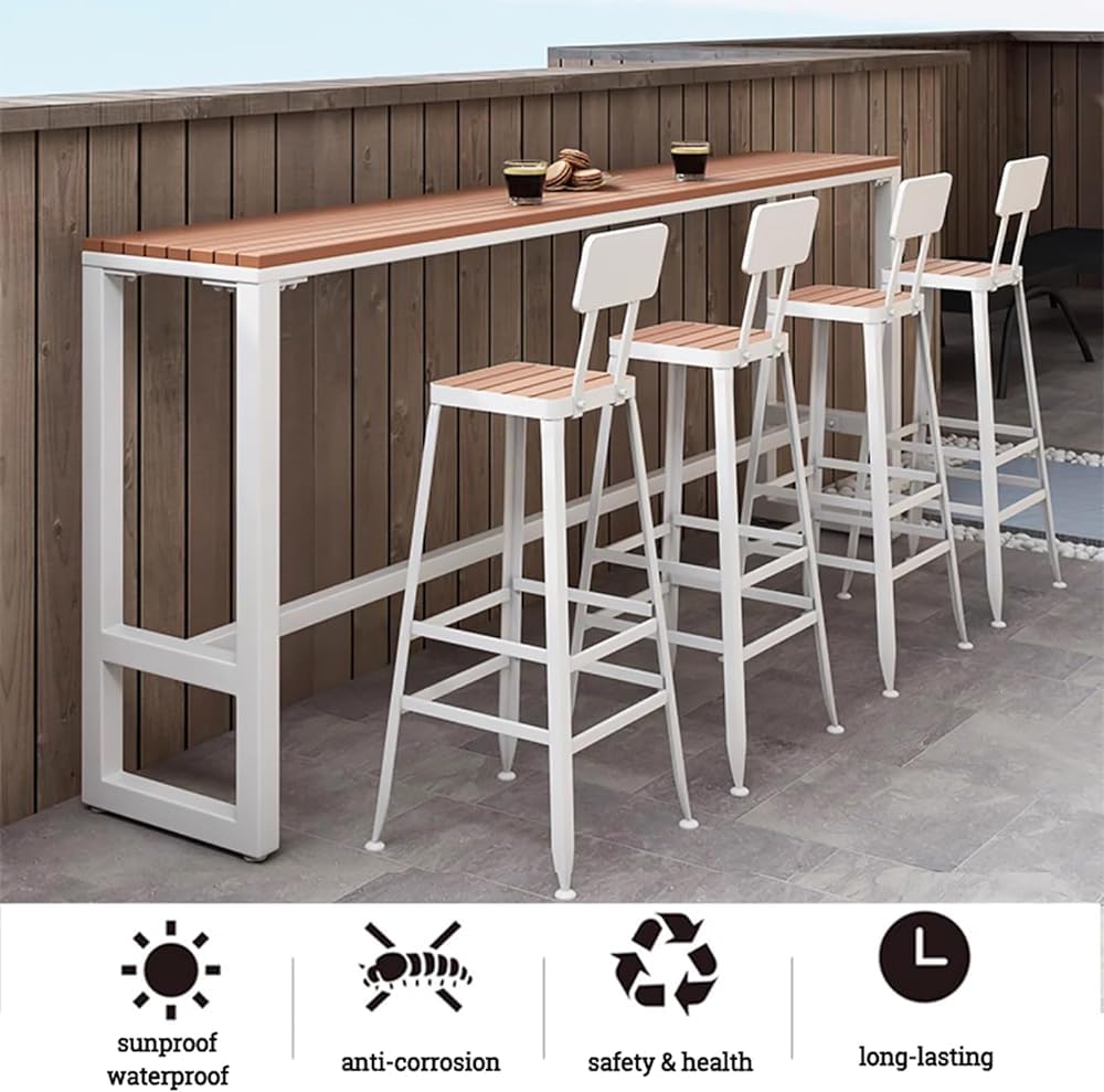 Table de bar moderne d'extérieur – Table de salle à manger à tréteaux en bois pour terrasse, balcon et F – Table de comptoir de bar (75 x 40 x 40 cm, rond, blanc)