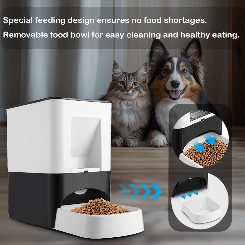 Comedero automático grande de 14 litros para razas grandes, dispensador de comida para mascotas con tapa de bloqueo, grabación de voz, doble potencia, almacenamiento a prueba de humedad