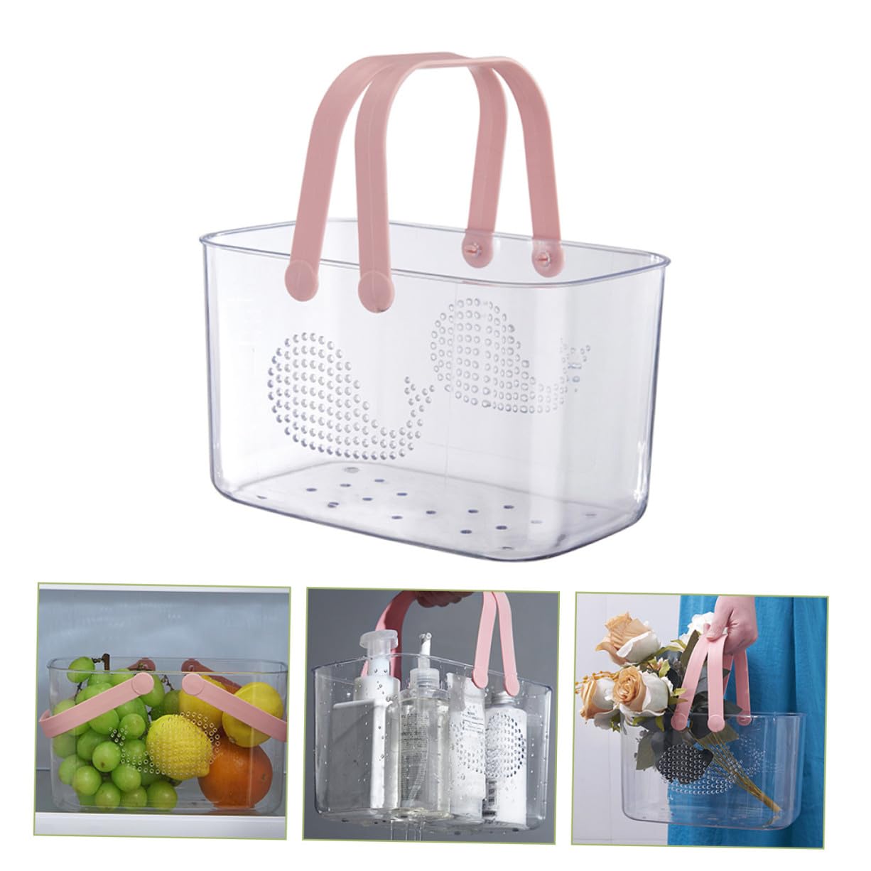 Cesta de Plástico con Asa para Baño, Rosa, Portátil | Plástico, Base Estable sobre Superficie Plana, para Cocina y Dormitorio