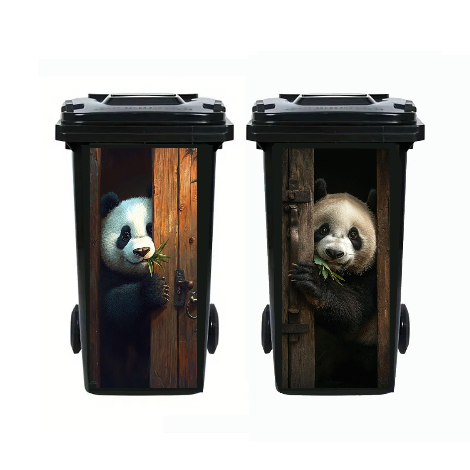 2Pcs Donkey Dustbin Sticker Decals,14.57×32.28in Raccoon Wheelie Bin Stickers Self Adhesive Panda Peeking Decal for Door Trash Cans Bins Driveway Garden Outdoor Patio Decor (Panda) — image 1