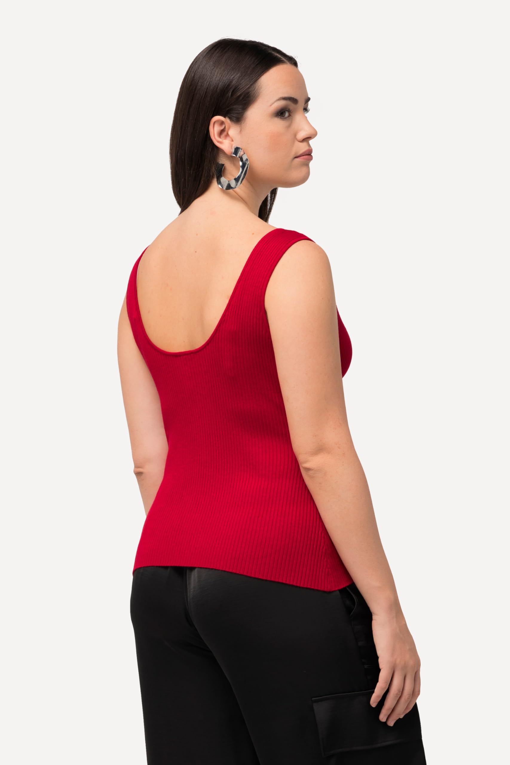 Ulla Popken Top dal Taglio Aderente e Smanicato con Scollo a Cuore e Costine 825429