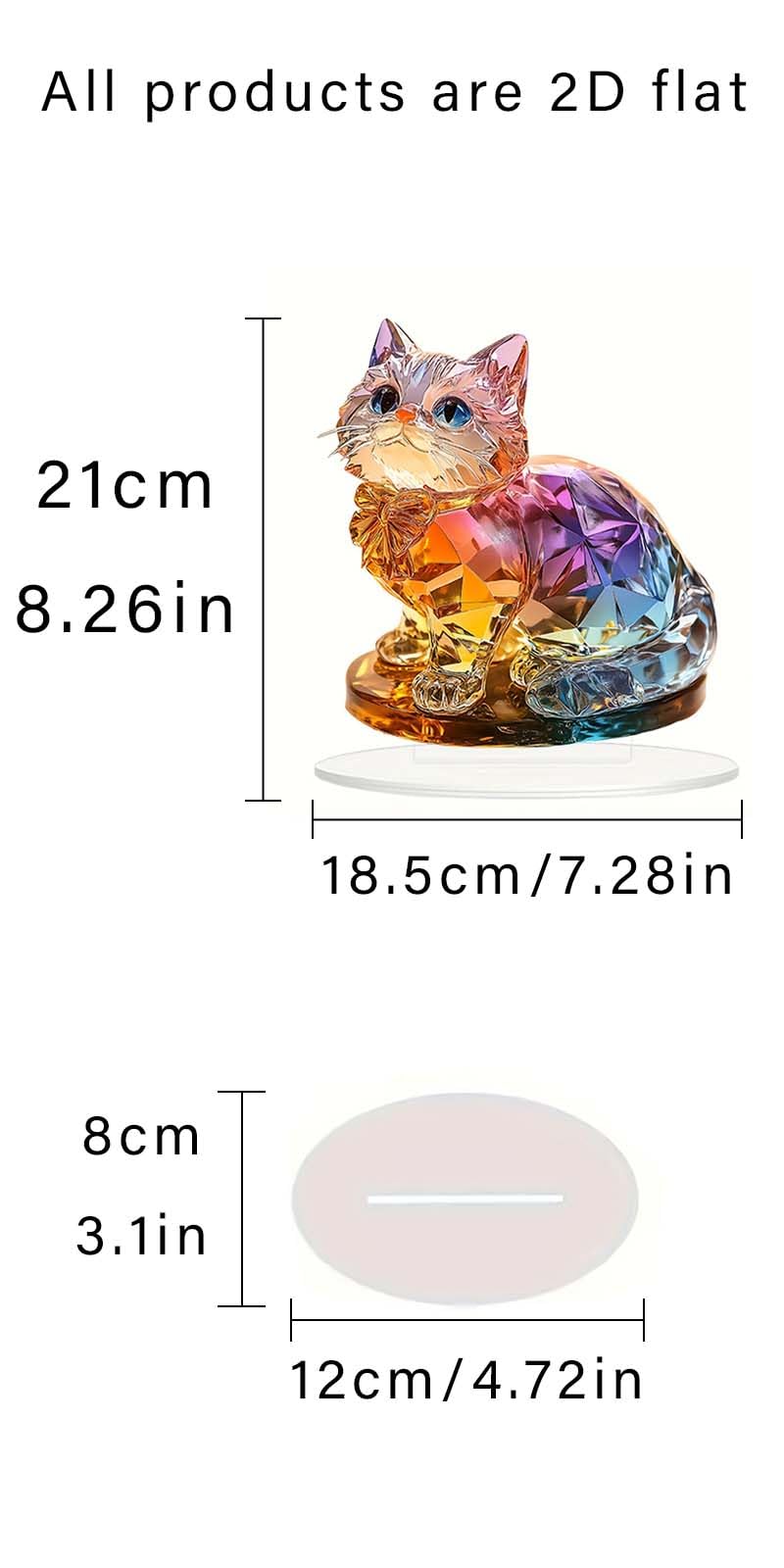 Figurine Décorative En Acrylique - Chat 2D Debout, Décoration De Bureau Ou De Table, Design Mignon - 6