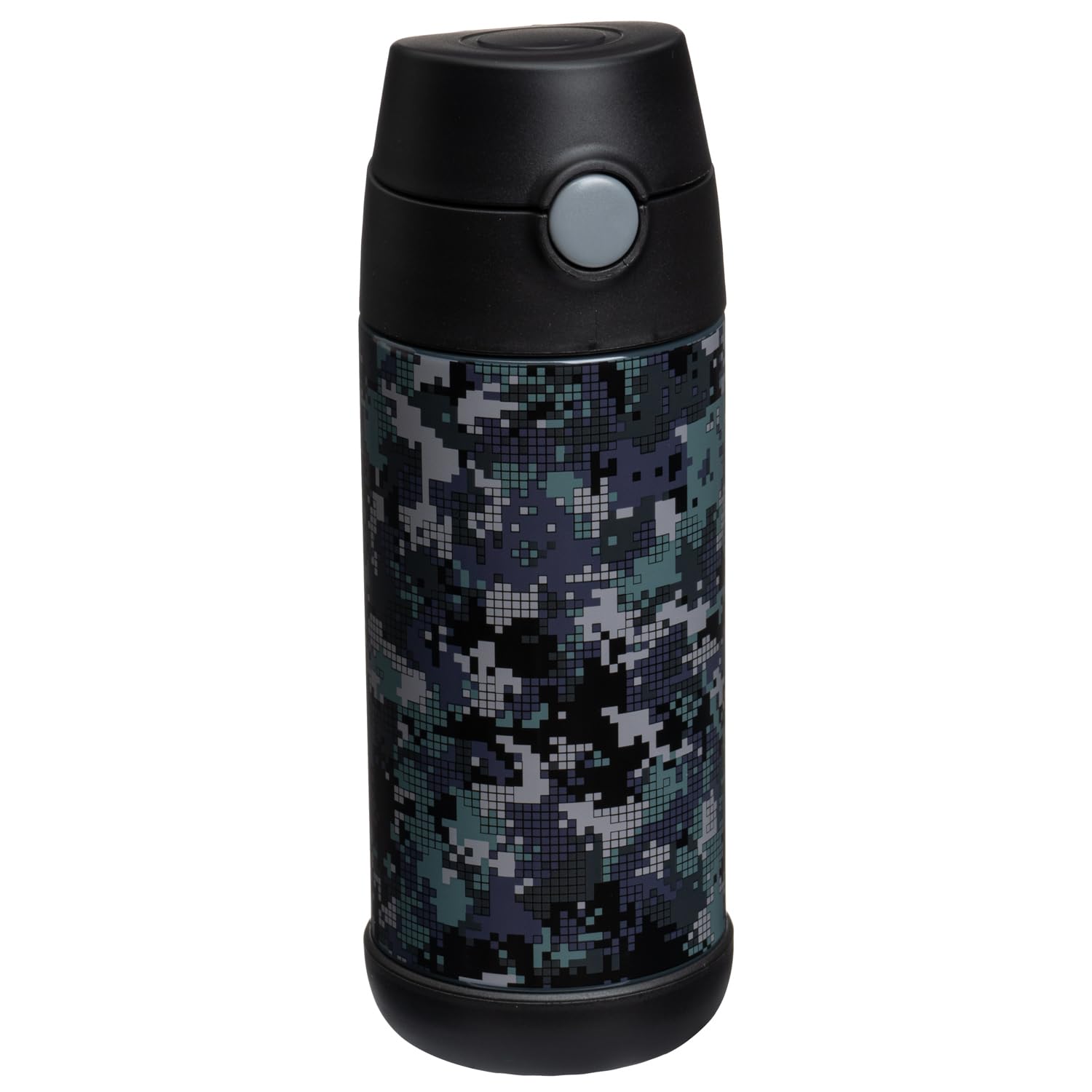 Snug Kids Flask - Stainless Steel Insulated Water Bottle with Straw for Children/Toddlers (Girls/Boys) - Black Digi Camo, 350ml