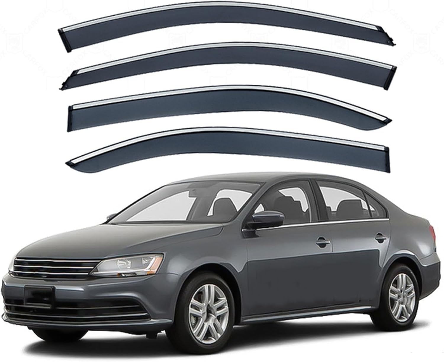 FengXH Window Deflectors for VW Jetta 2013-2022+ - 4pc Smoke Tint, Waterproof, Noise Reducing.