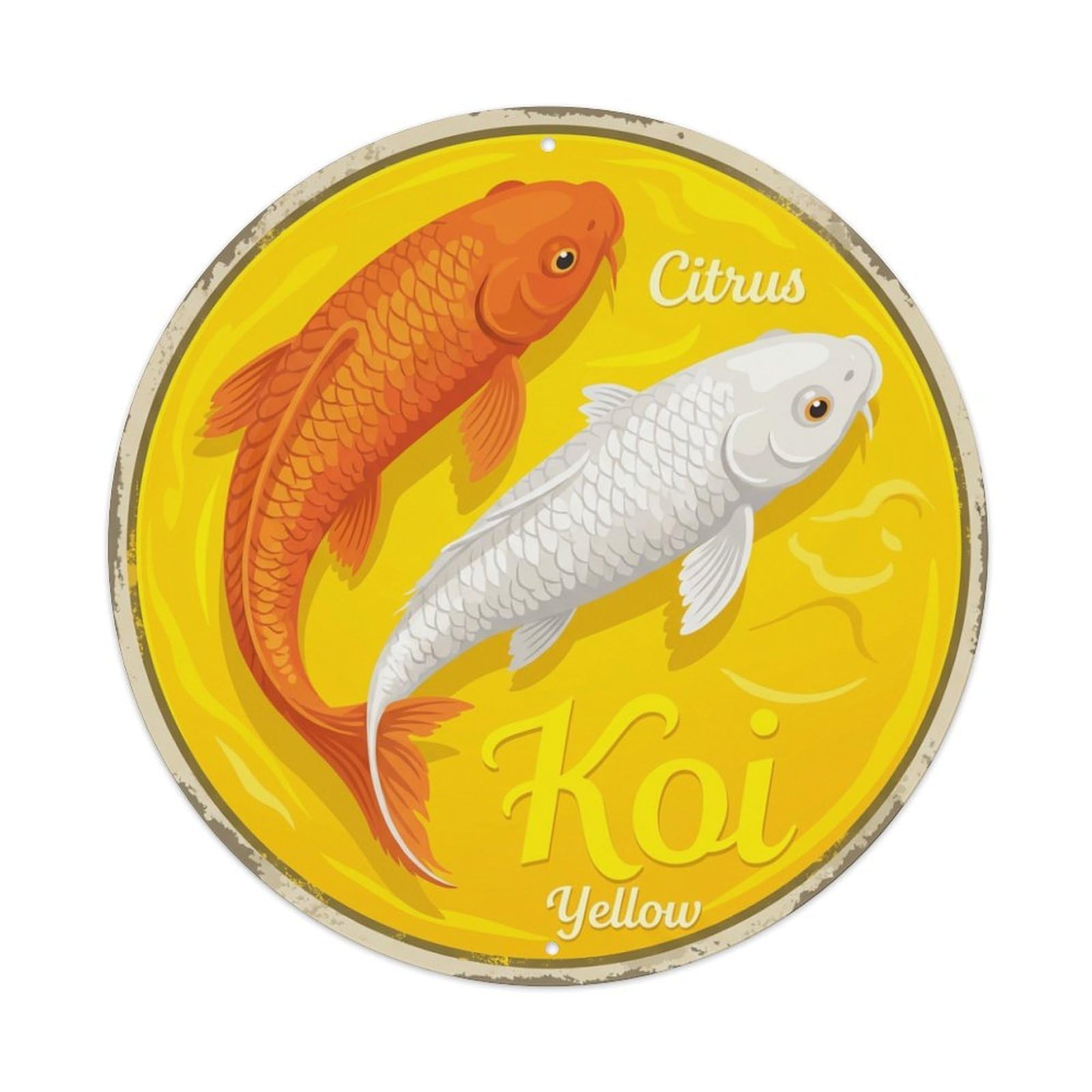 Koi Fish Citrus Yellow Waters Bright Zesty Fresh Vibrant Metal Tin Sign