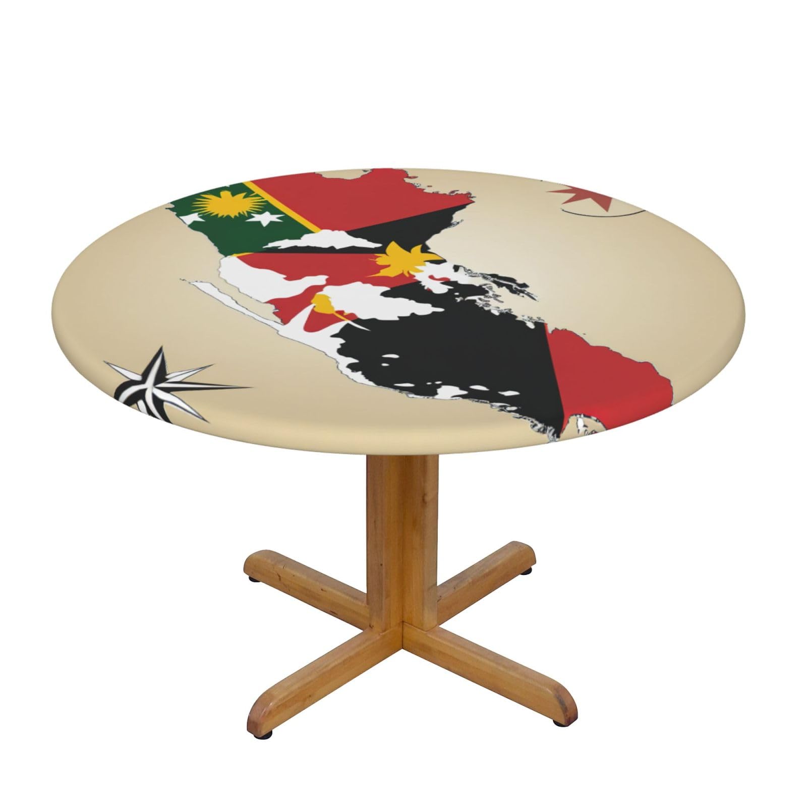 DUWAA Papua New Guinea Flag Map02 Print Oxford Fitted Table Cover For Patio Picnic, Waterproof Round Tablecloth For Home And Outdoor