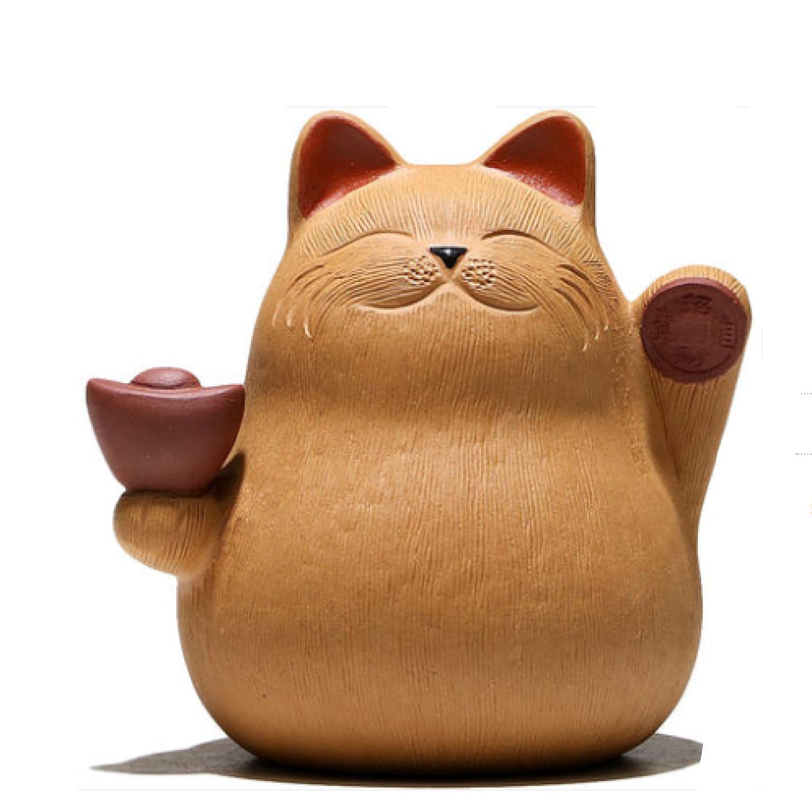 Thé d'argile violet avec statuette chat de la chance pour set de thé chinois