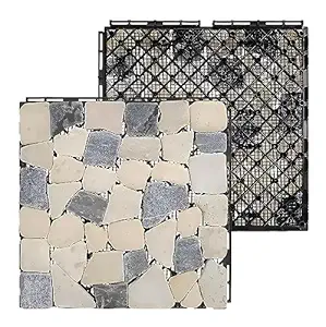 Plantex Tiles for Floor-Interlocking Pabble Stone Tiles/Garden Tile/Quick Flooring Solution for Indoor/Outdoor Deck Tile-Pack of 6 (Mix Stones)