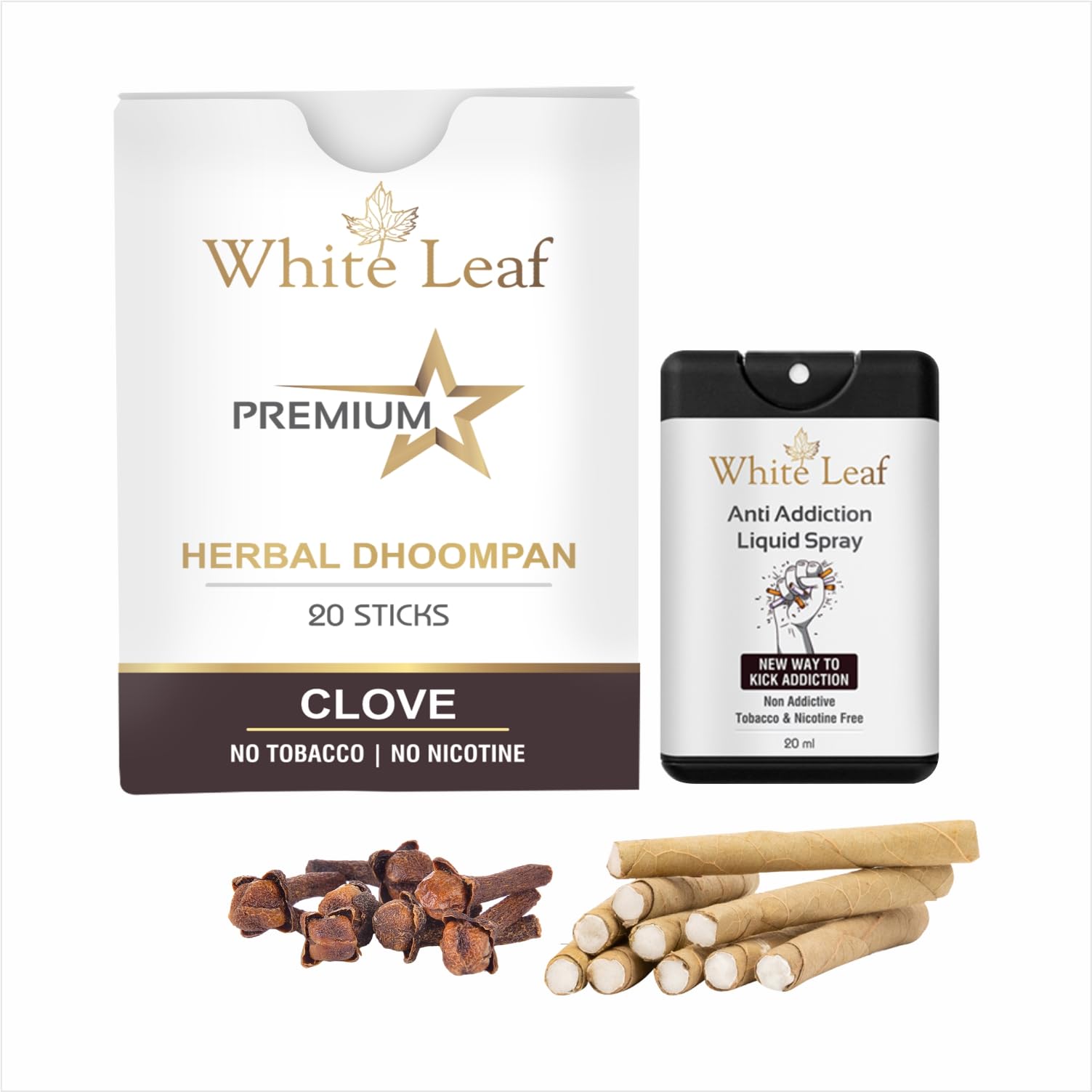 White Leaf Ayurvedic Dhumapana Herbal 100% Tobacco Free and Nicotine Free Filter Bidi Packet (20 Sticks, 1 Shot) With 20 ml Shot Anti Addiction Spray - With Ayurveda & Natural Ingredients-image-47