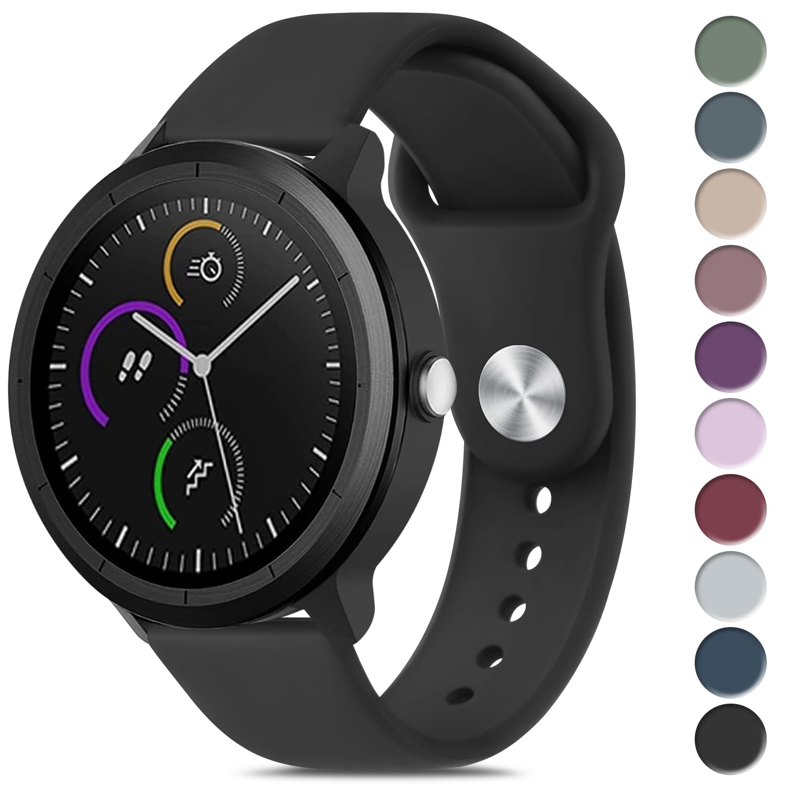 Cinturino Silicone Per Garmin Vivoactive 3/5 - 20mm Quick Release, Morbido, Nero