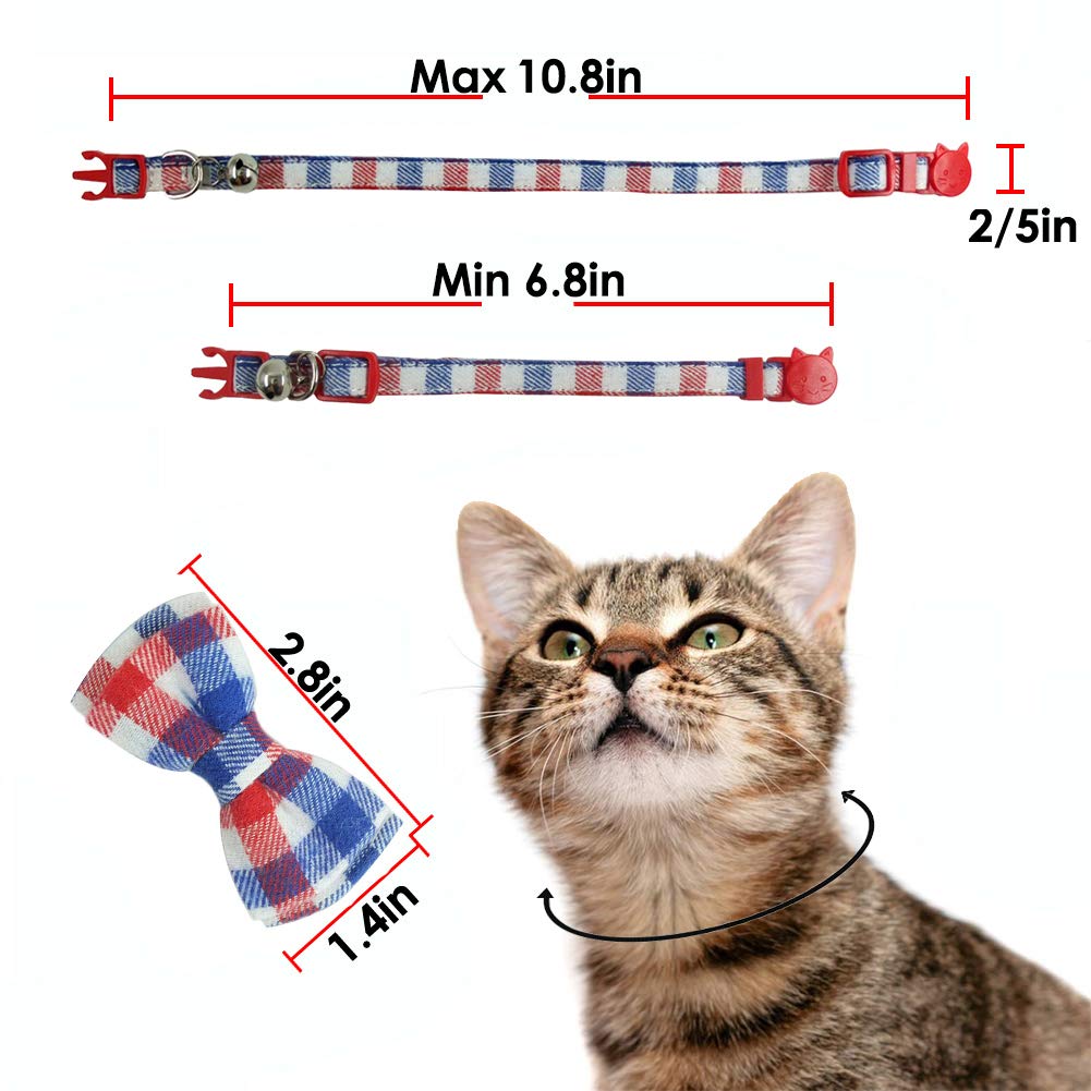 Collier pour chat avec clochette et nœud papillon, motif écossais, collier de sécurité réglable (17 à 27 cm)
