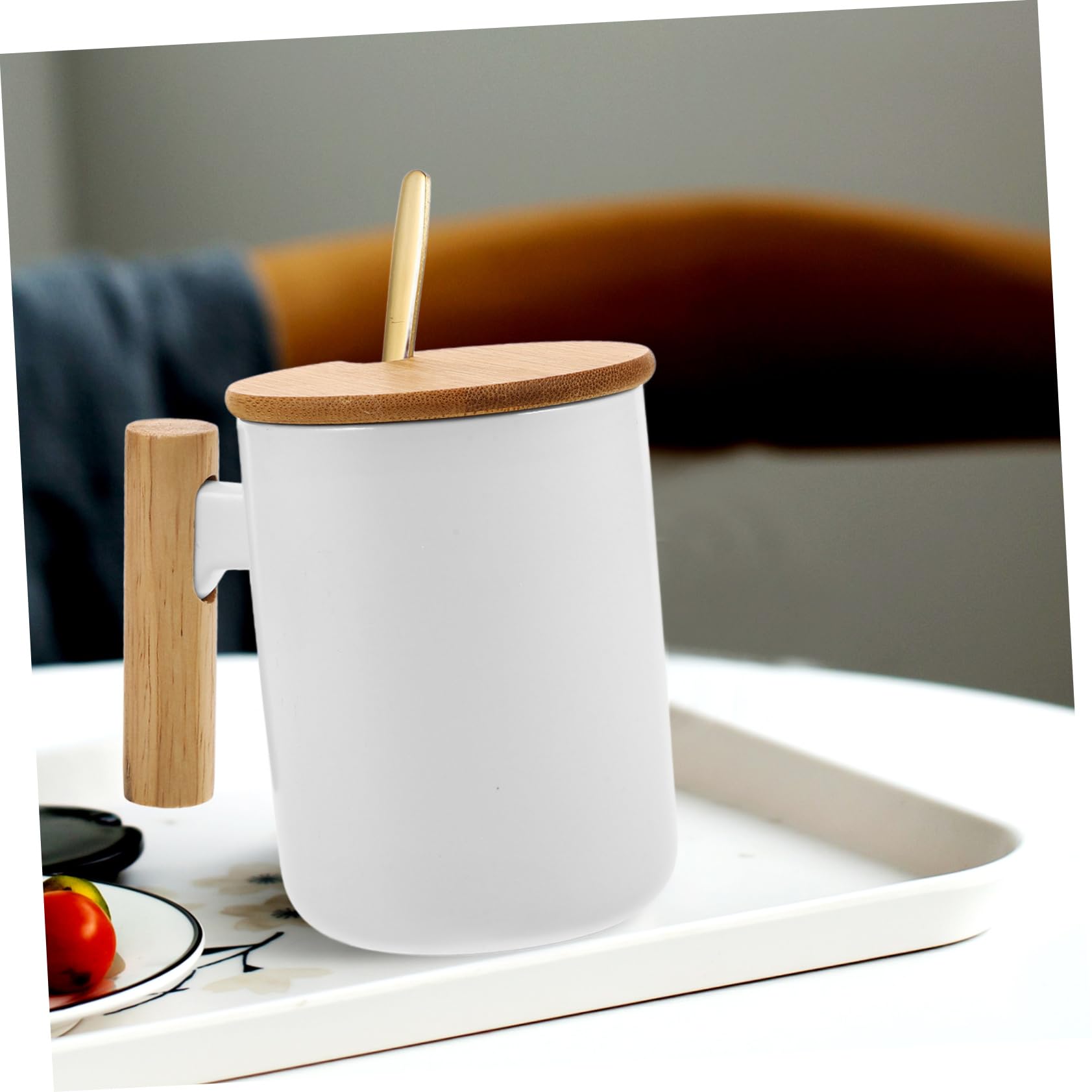 OUNONA 1 Satz Keramikbecher mit Deckel Tassen und Becher Tee Trinken Weiß Porzellan Kaffeebecher mit Deckel Kaffeetasse Withwood Griff einzigartige Kaffeetassen Tassen mit Deckel Holz
