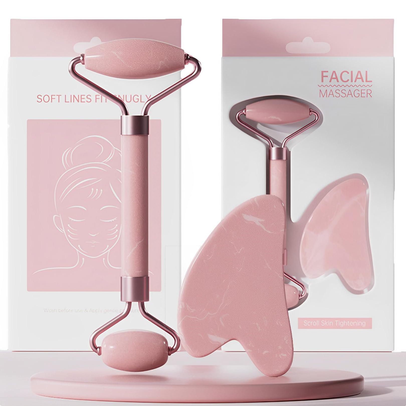 Jade Roller and Gua Sha Set, Jade Roller, Gua Sha Set, Face Roller, Face Rollers for Women, Rose Quartz Roller, Gua Sha Stone, Muscle Roller, Rose Quartz Gua Sha, Face Rollers for Face, Eyes, Neck