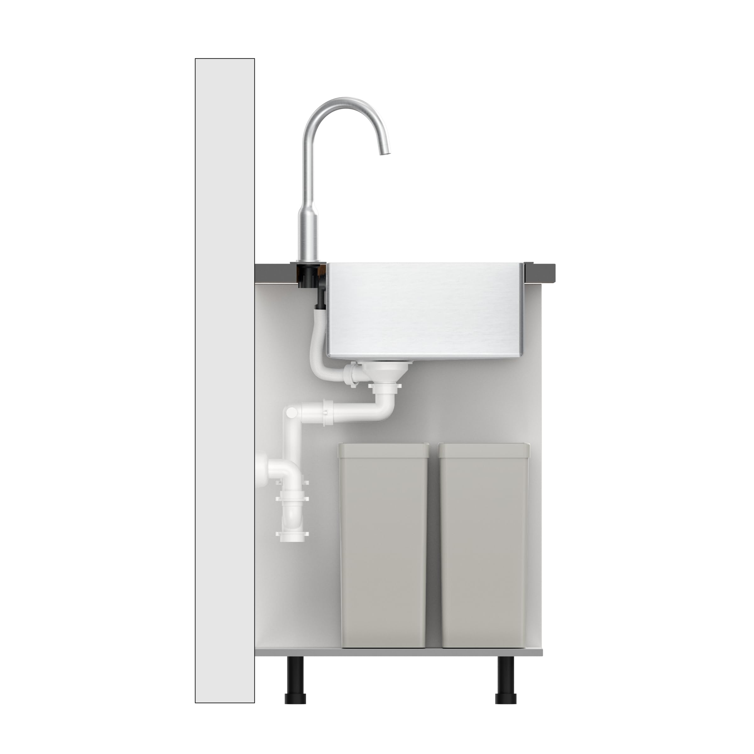 QUADRON fregadero plata | tamaño 40 x 50 cm | fregadero de un seno RUSSEL 90 fregadero de cocina de un seno con cámara de acero fregadero de acero inoxidable | con sifón y tapón de rosca