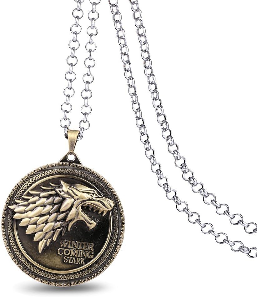 Game Of Thrones House Of Stark Sigil Direwolf WINTER IS COMING Necklace. Bronze