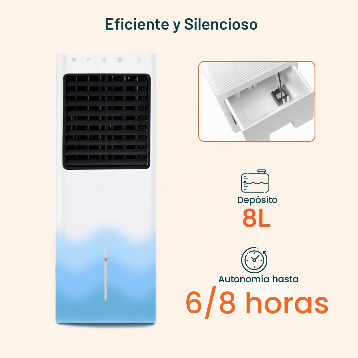 Avilia - Enfriador de aire de 1100 W con bidón de 8 l, función frío/calor y mando a distancia, control táctil e ionizador para casa y oficina