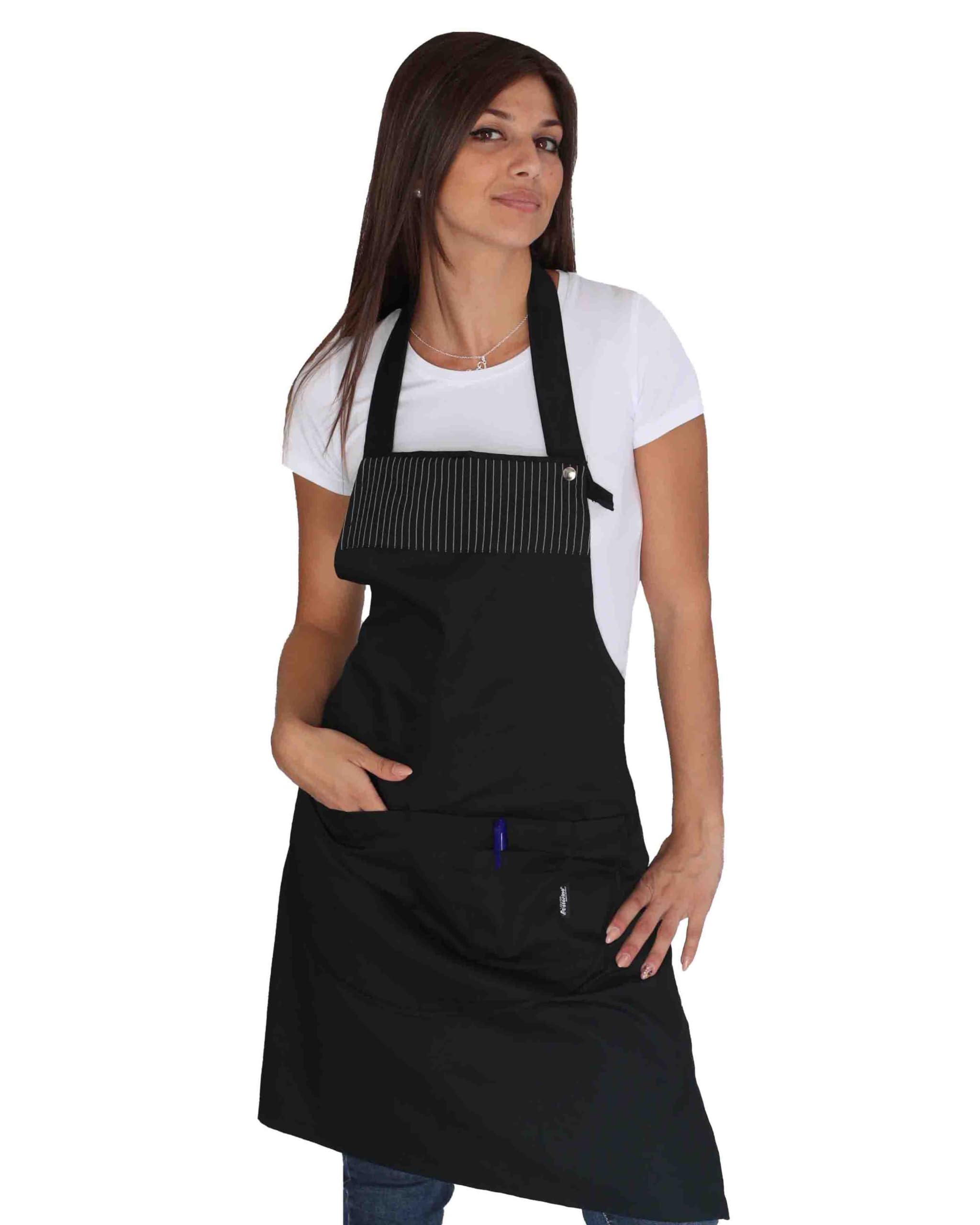 Tablier de cuisine, rayures blanches, 5 pièces, broderie gratuite, pour bar, restaurant, hôtel, barman, barman, uniforme de travail, homme, femme, fabriqué en Italie, Rayures blanches, Taille Unique