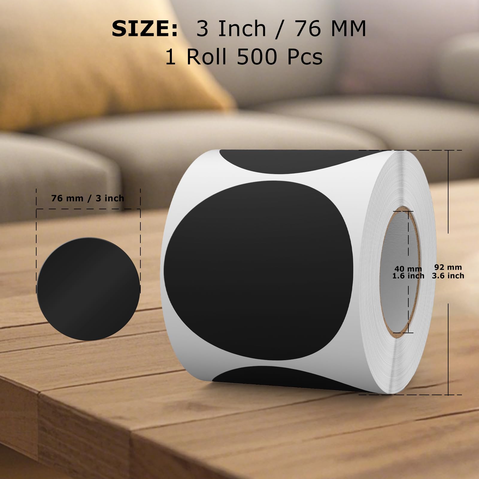 FINDAT 500PCS Black Round Labels 76mm Colour Coding Circle Stickers Vinyl Removable Waterproof Name Tags for Moving Box Floor Warehouse - Image 2