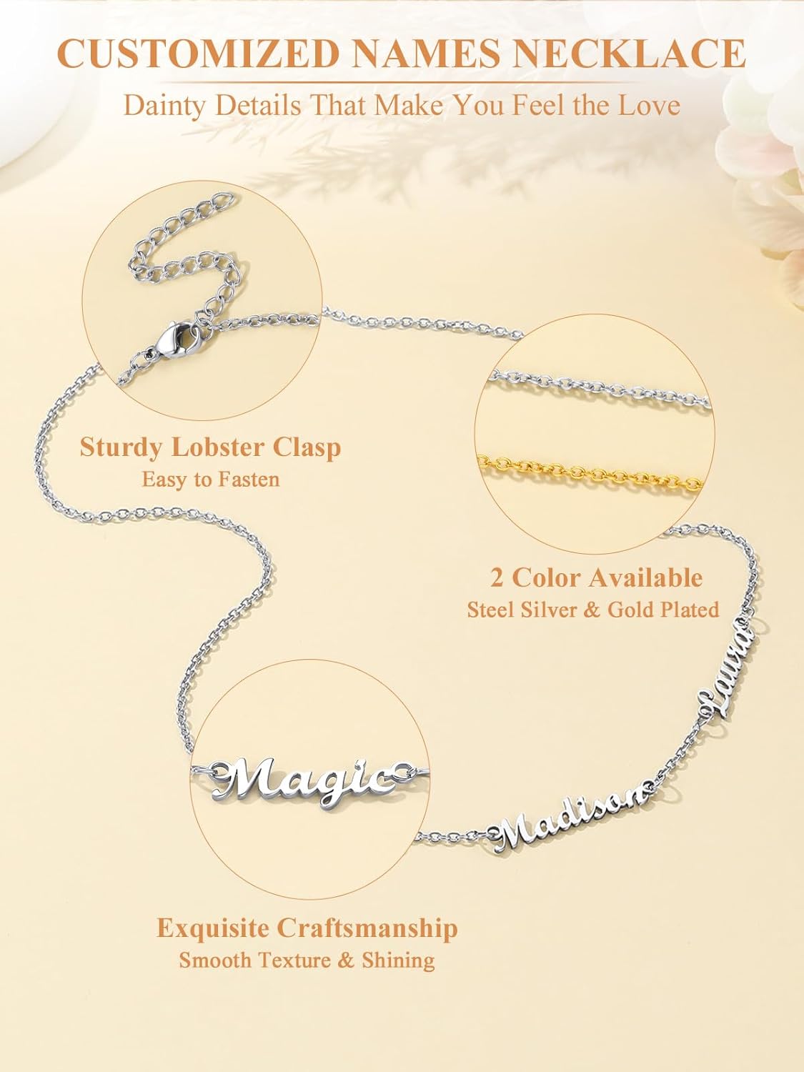 Custom4U Custom Name Necklace Personalized for Women Sterling Silver/14K Gold Plated Nameplate Necklaces Customized Jewelry Gifts for Birthday Anniversary
