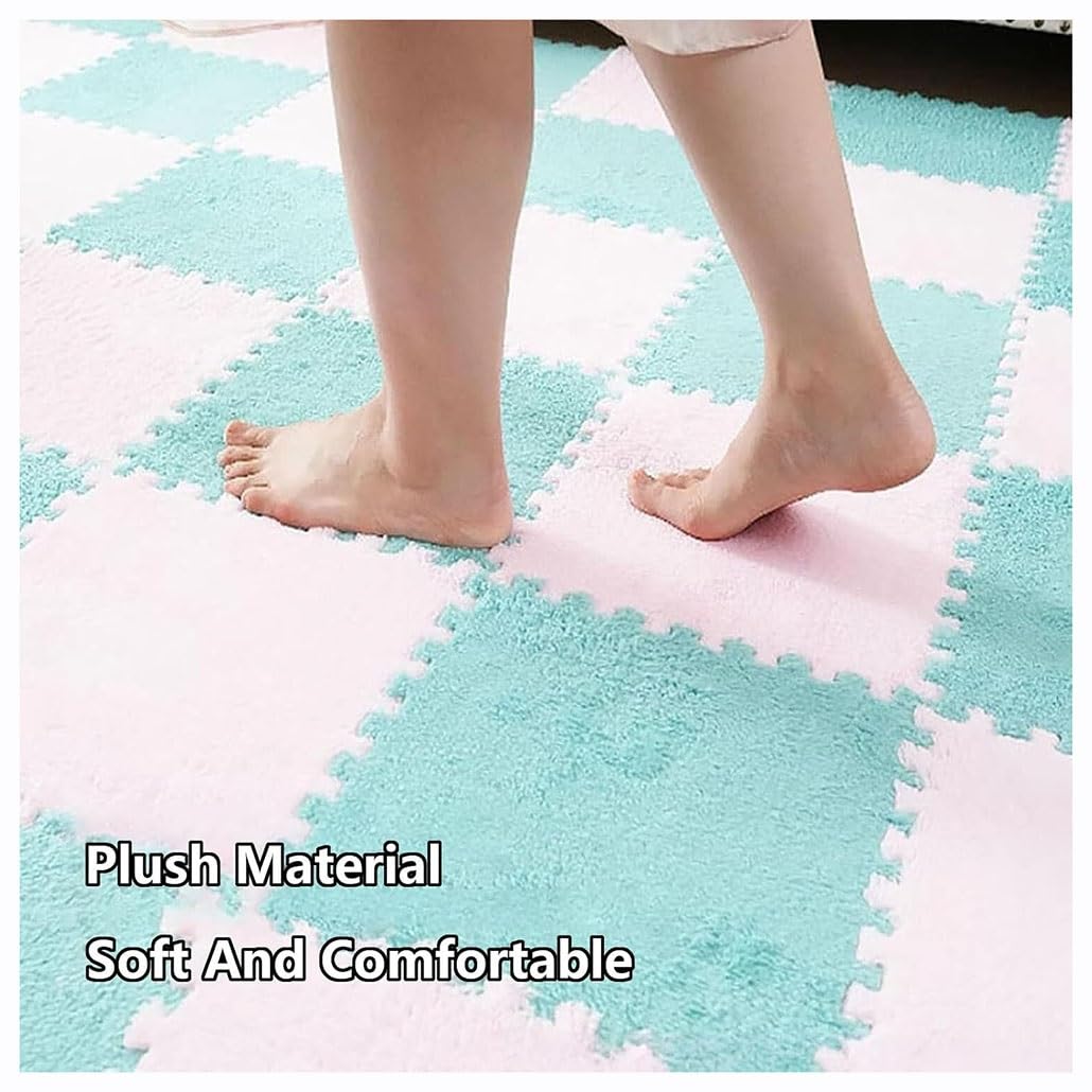 Verdickte, ineinandergreifende Plüsch-Bodenmatten, weiche Anti-Rutsch-Puzzle-Teppichfliesen für Kinder, Spielzimmer, Wohnzimmer, Schlafzimmer, Dekor (Grau und Weiß, 15 Stück)