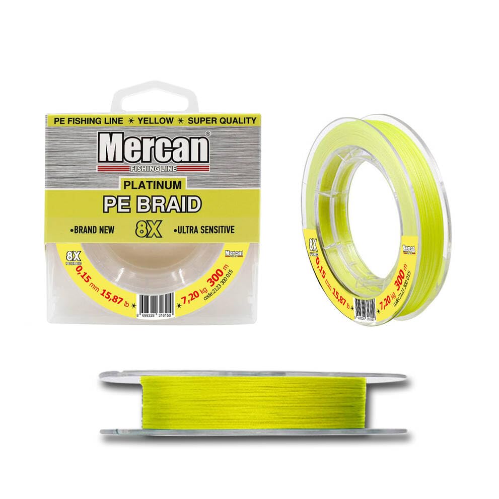 Braided Fishing Line PE Braided Platinum X8 Thread 300m - Yellow Fishing Line - Suitable for Freshwater and Saltwater (Extra Large, 0,28 mm 36,56 lb 16,60 kg 300 m)