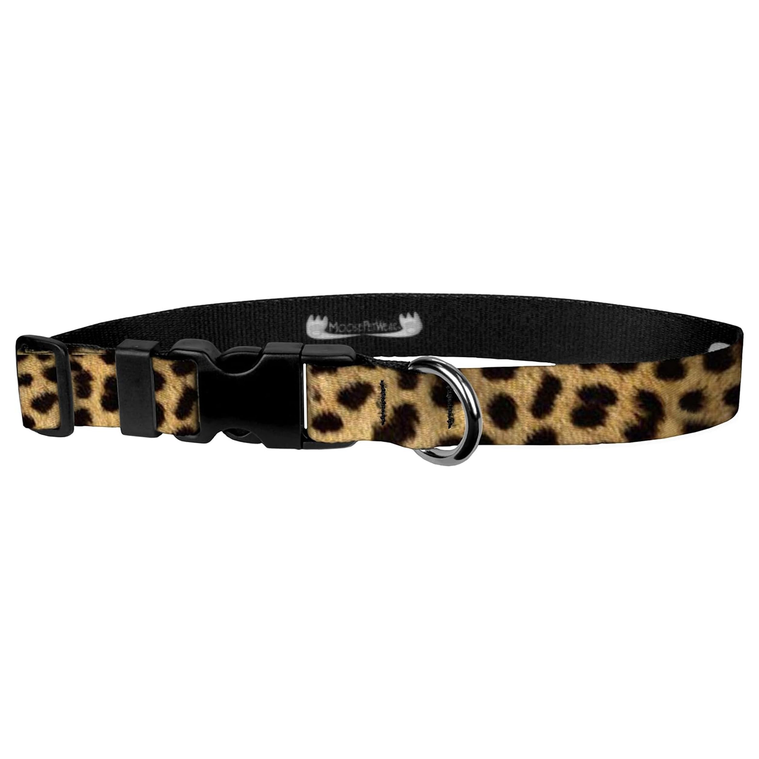 Moose Pet Wear Dog Collar - Patterned Adjustable Pet Collars, 1 Inch Wide, Medium, Leopard
