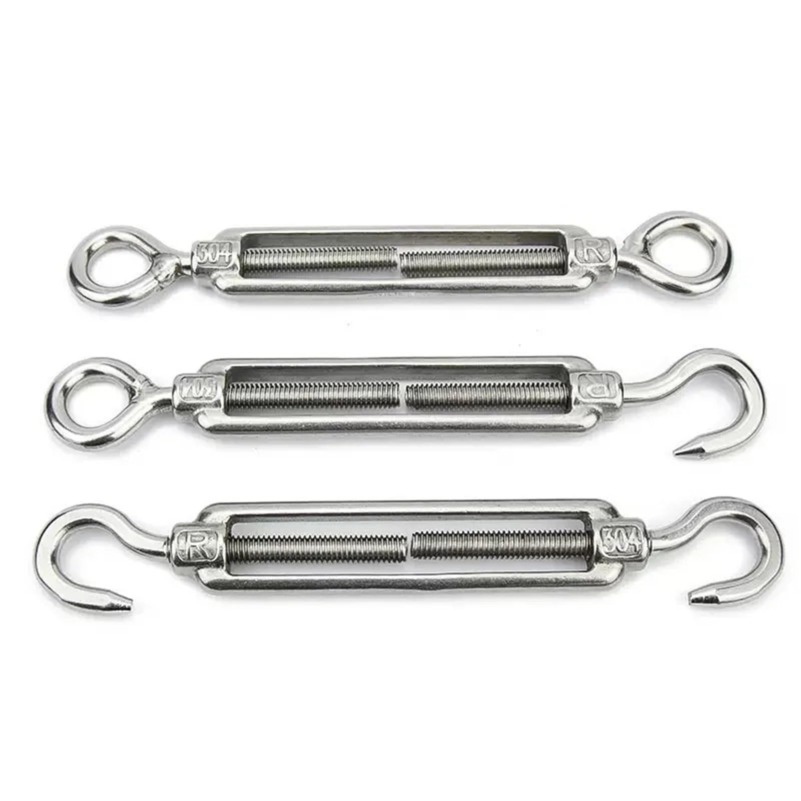Juego de 5 tensores cable acero inoxidable con gancho y ojo, tensor ajustable for jardín M4 M5 M6 M8 Para Vallas De Jardín Y Soporte(Silver 1,M8)
