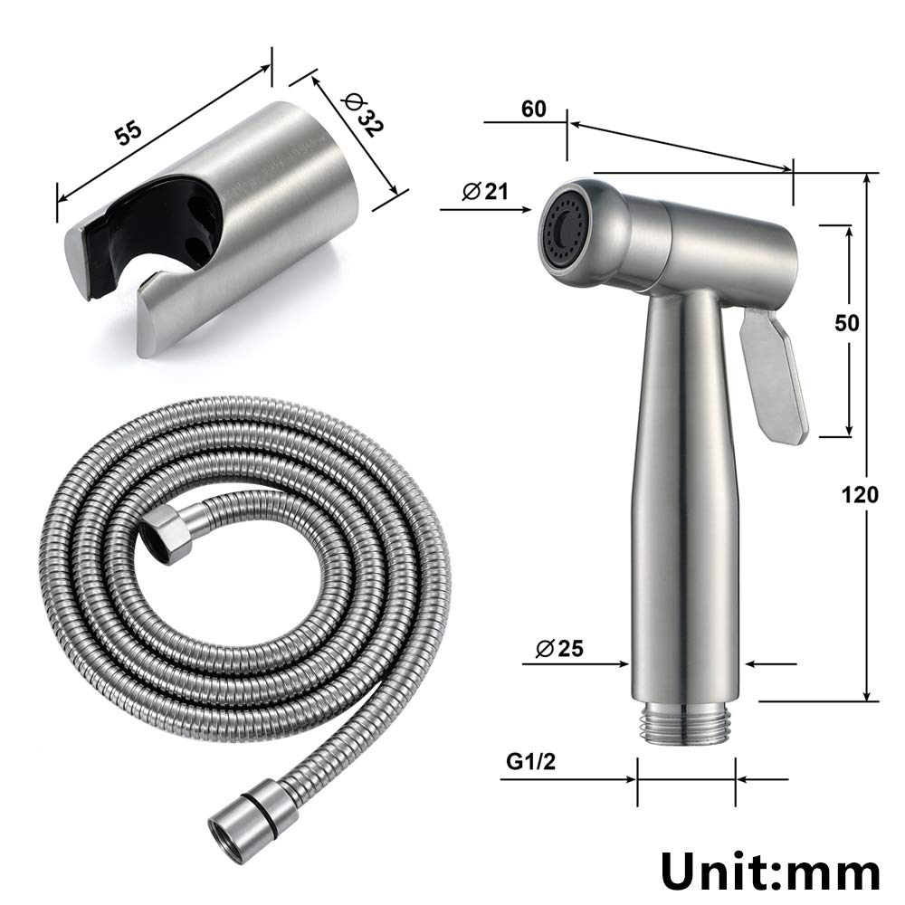 Soffione Doccia Portatile for Bidet soffione Doccia Portatile in Acciaio Inox Spazzolato con Tubo Flessibile e Supporto for Staffa for Pulizia WC, igiene Personale, Pulizia del Pavimento
