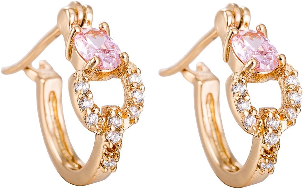 YAZILIND Elegant Gold Plated Hollow Pink Cubic Zirconia Hoop Earrings for Women