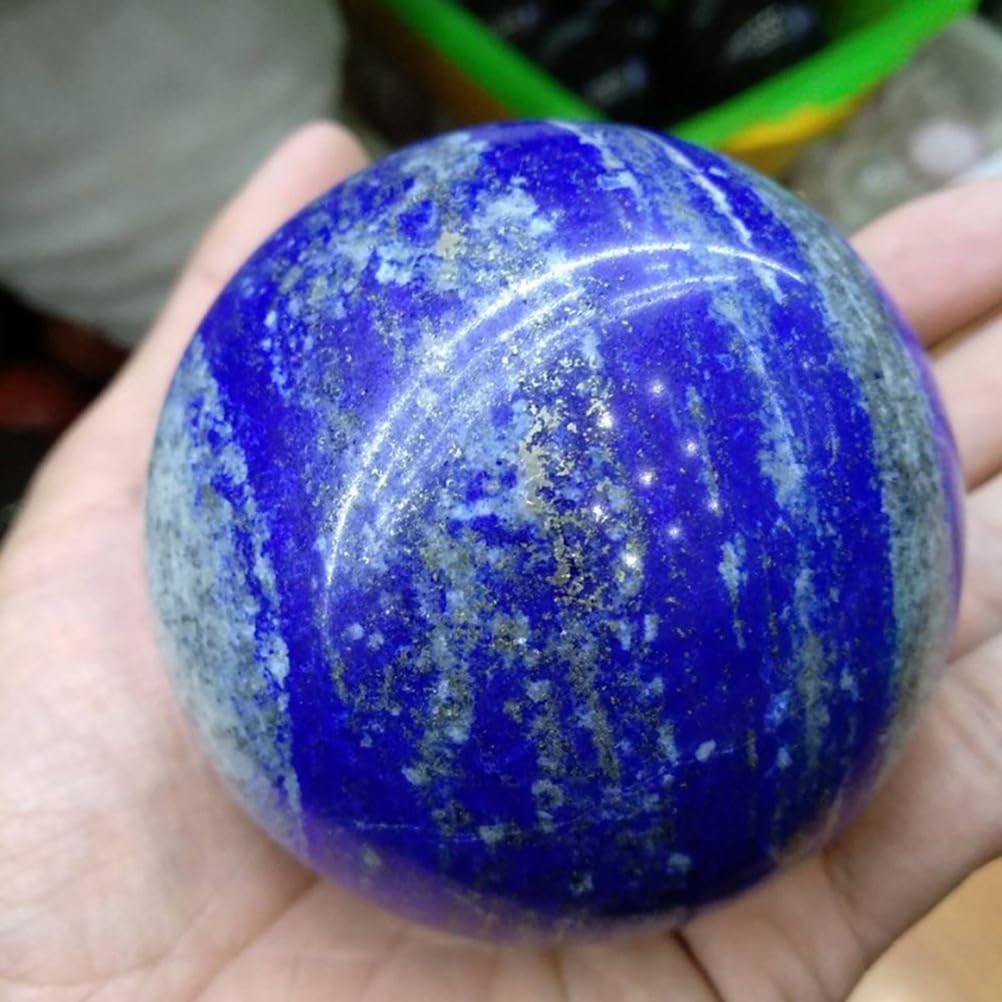 DPURPIWADY Polished Blues Crystal Sphere Lapis Lazuli Gemstone Decorative Ball for Home Decor Divination Altar Feng Shui Gift,60~70mm