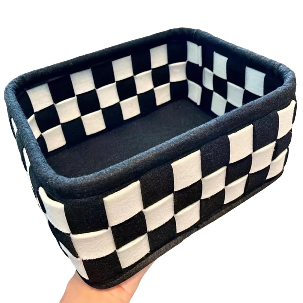 Suoumwa Black/White Stylish & Checkered Basket For Snacks, Toys, Cosmetics Storage, Home Organizer
