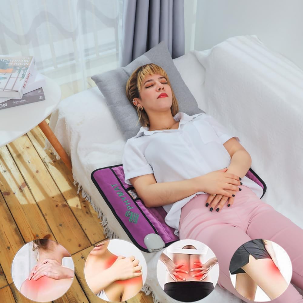 PHYMAT Far Infrared Amethyst Heating Pad - 5 Color Natural Crystal Heating Mat - Infrared Heating Pad with Auto Shut Off - Overheat Protection,Smart Control (23"x16") Cover not Included
