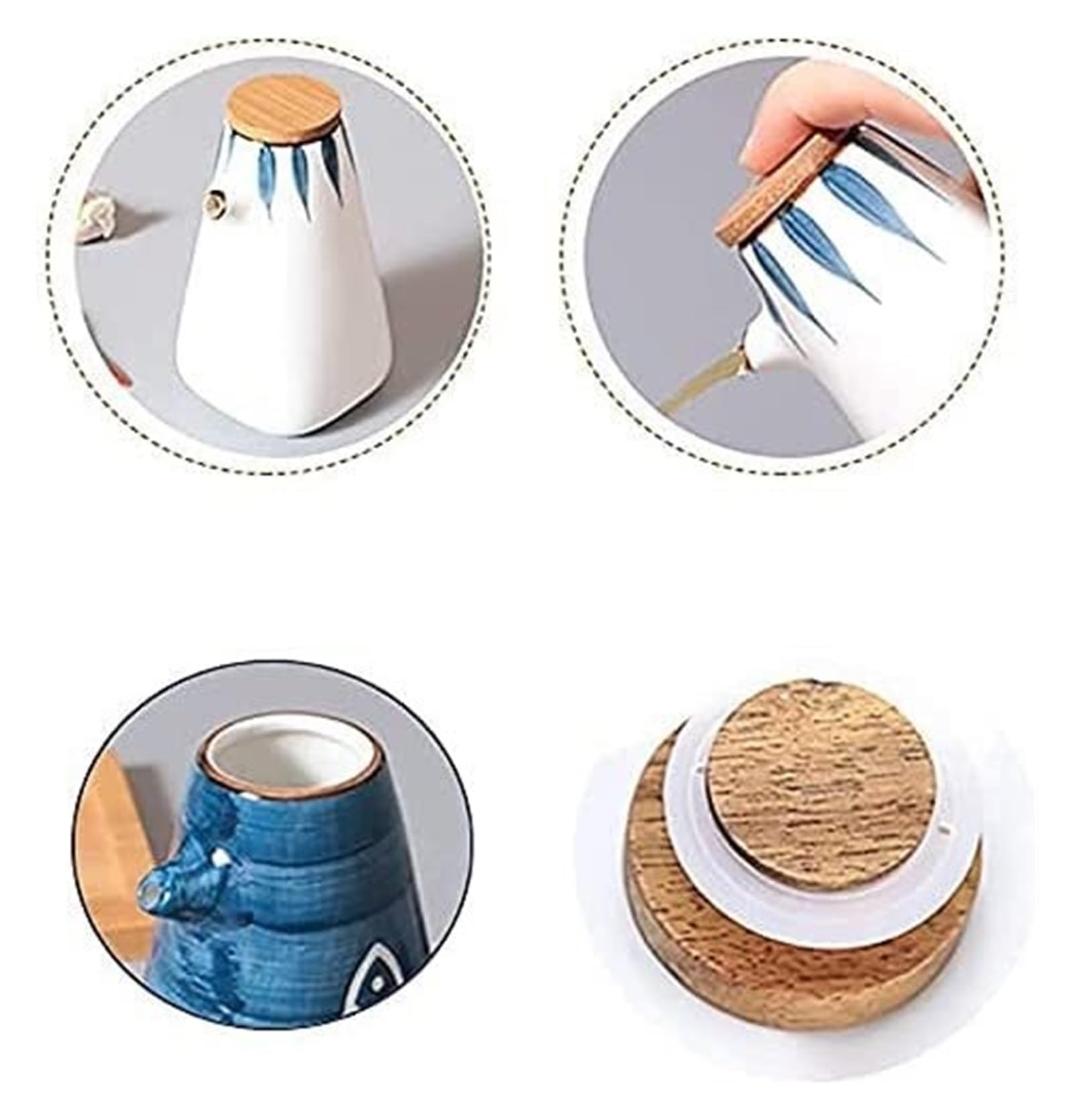 Distributore di Olio E Aceto, Moderno Dispenser per Olio E Aceto da Cucina Giapponese, Bottiglia per Liquidi con Tappo in Legno, Antipolvere E Anti-Perdita,