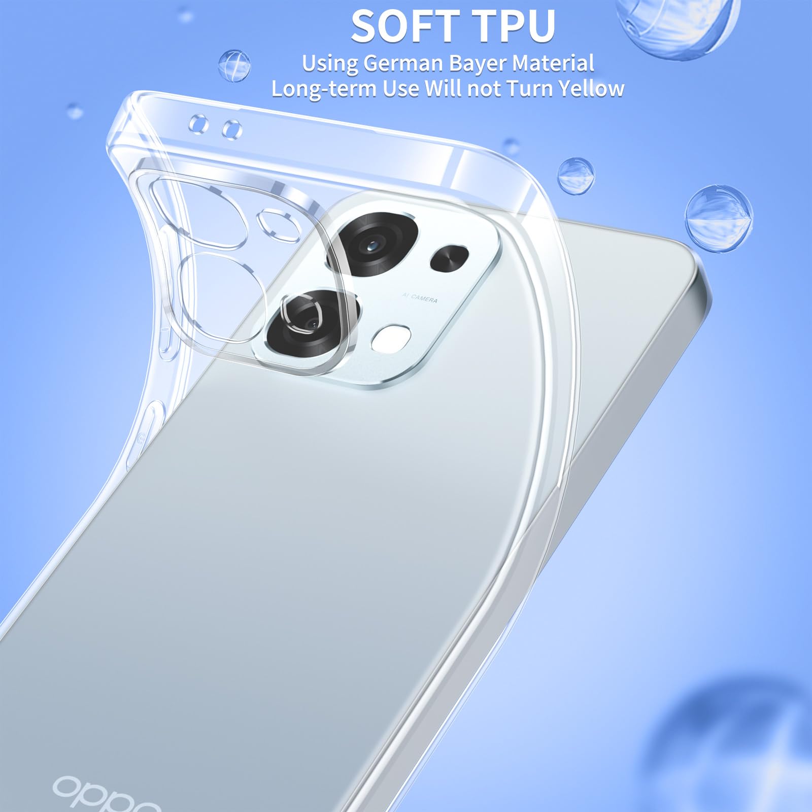 Phoona Cover per Oppo A6 Pro 5G/4G Custodia con 2 Pezzi Pellicola Vetro Temperato,Ultra Sottile Trasparente Silicone Protettiva Case per Oppo A6 Pro Sottile Morbida Antiurto Cover