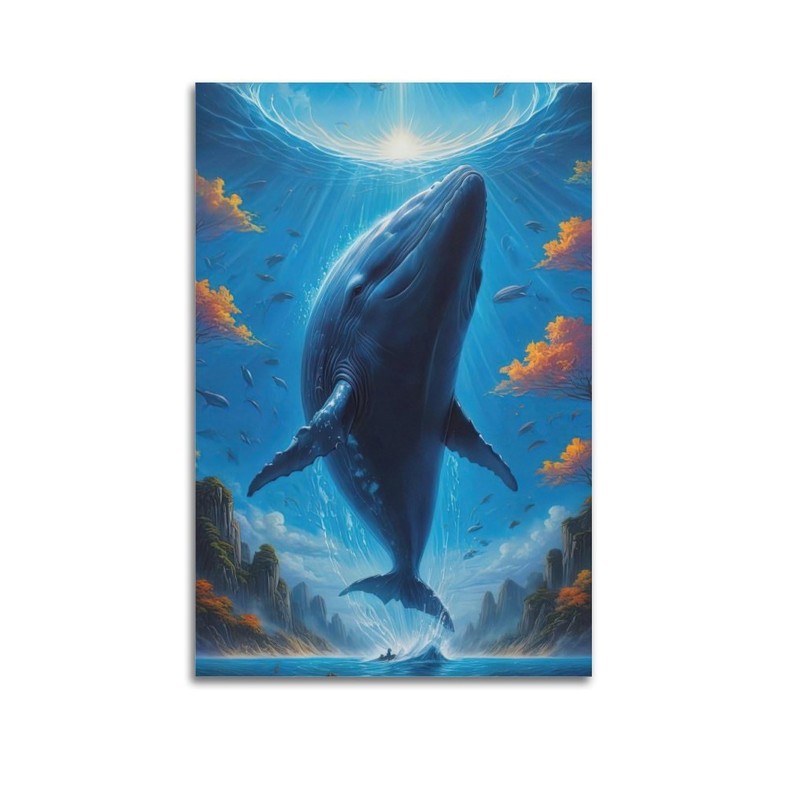 WPHSFX Animal Poster Whales in The Sea Poster Decorative Painting Canvas Wall Posters And Art Picture Print Modern Family Bedroom Decor Posters 20x30inch(50x75cm)