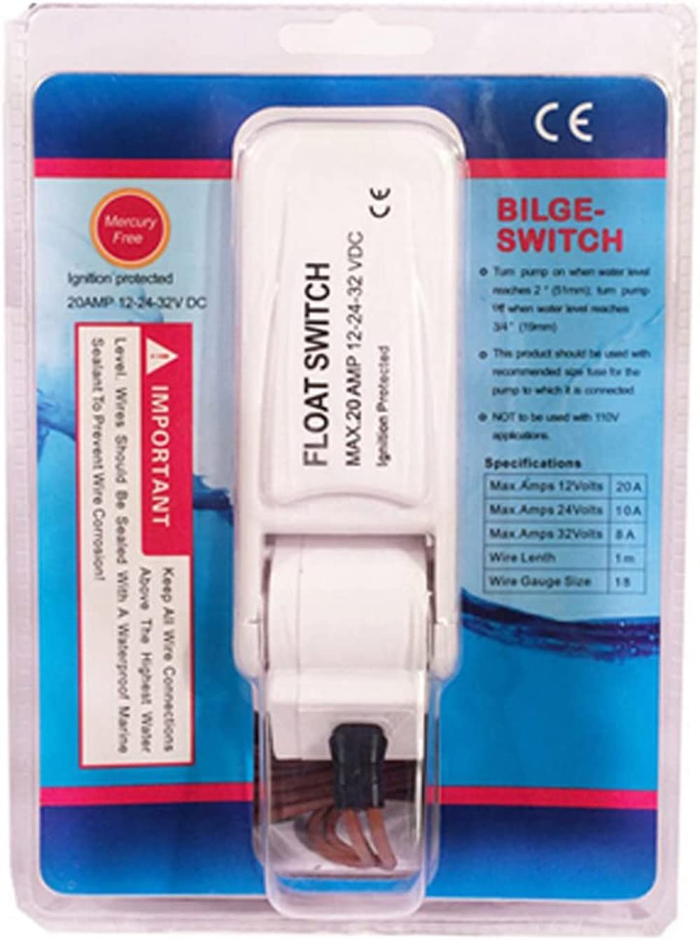 20A Durchflussschalter für 12V 24V oder 32V Bilgenwasserpumpe Auto ON/OFF Süß- oder Meerwasser für Caravan Camping Marine Fischerboot Kleines Schwimmbad und Springbrunnen