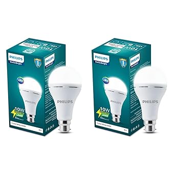 Philips 10W B22 LED Emergency Inverter Bulb ( Cool Day Light/Crystal White, Pack of 2)