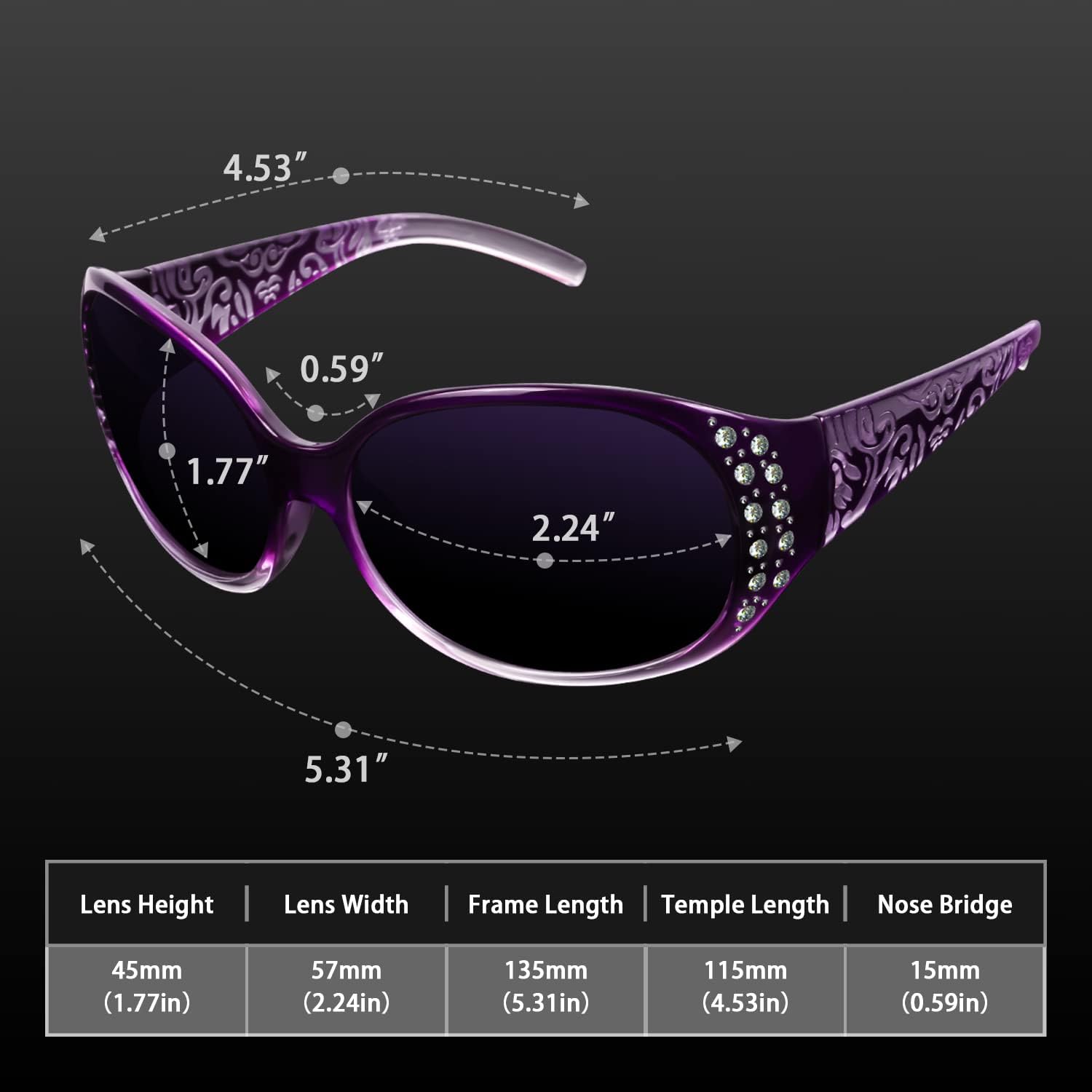 LVIOE Polarized Sunglasses for Women, Rhinestone Wrap Around Sunglasses with UV Protection Lens LS008 - Image 6