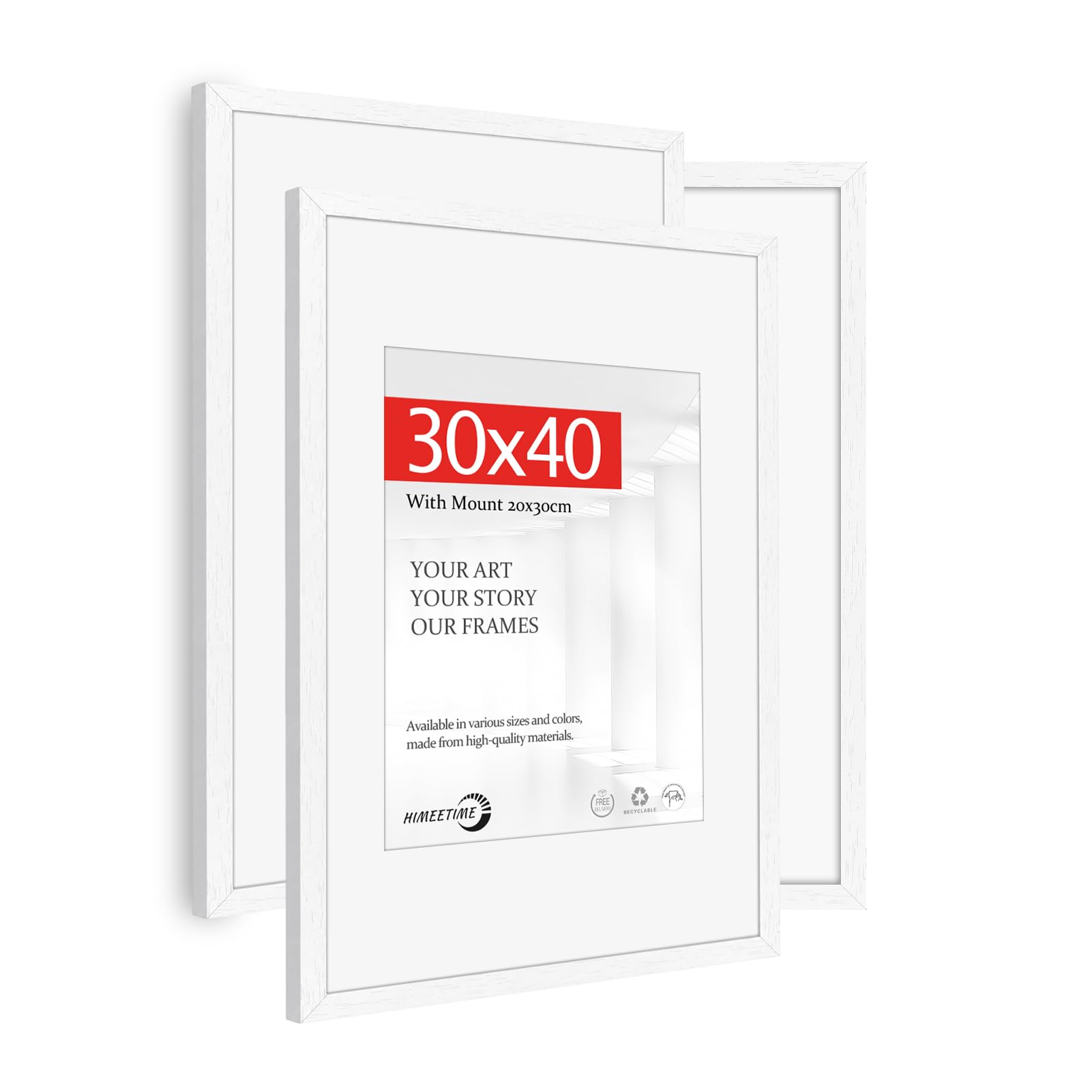 HIMEETIME® 3x Picture Frame 30x40cm White Wood.30x40 Photo Frame with Mount for A4(21x29.7cm) Prints — Includes HD Perspex.Wall Mountable
