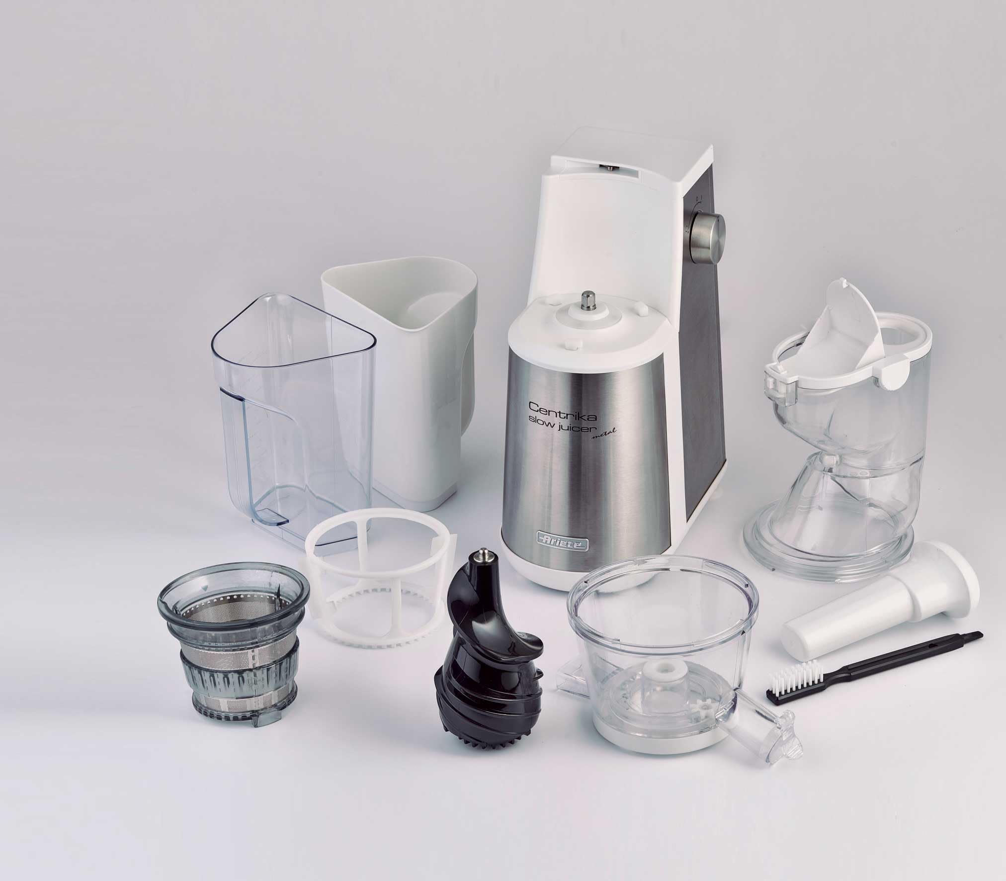 Ariete 177 Centrika Slow Juicer Metal, Estrattore di succo, 400 W, Raccoglitore di succo, 1 velocità + reverse, Argento