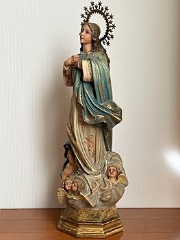 【超超希少36cm】✞無原罪の御宿り 胸に手を当てる聖母マリア像　天使　宗教彫刻 超超希少36cm】✞無原罪の御宿り 胸に手を当てる聖母マリア像