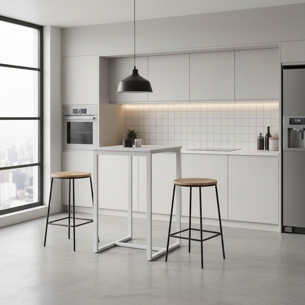 Mesa Alta Cocina - Mesa Alta Bar 60x60x93 cm. - Mesa Barra Cocina Alta - Estructura Metálica - Color Blanco